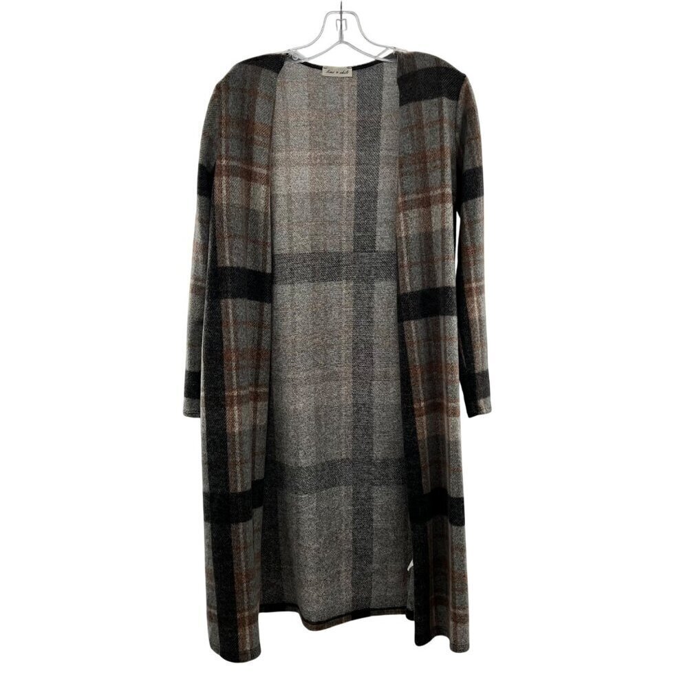 Lime & Chili Plaid Cardigan Multicolor Size Small Open Front Long Sleeve